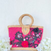 BOLSA ROSA DE PALMA MEDIANA CON BORDADO