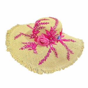 Sombrero De Playa Con Flores Bordadas rosa